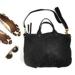 Clare V. Black Suede Leather Crossbody Satchel Bag